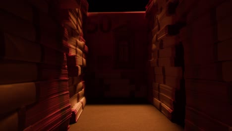 stacks of cash dollars and euro, banknotes counting, specialised police officer counting dollar euro banknotes in crime lab with machine, cashed out money, bitcoin changing, buying home flat in bank.