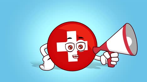 cartoon icon flag switzerland face animation speak megaphone with alpha matte