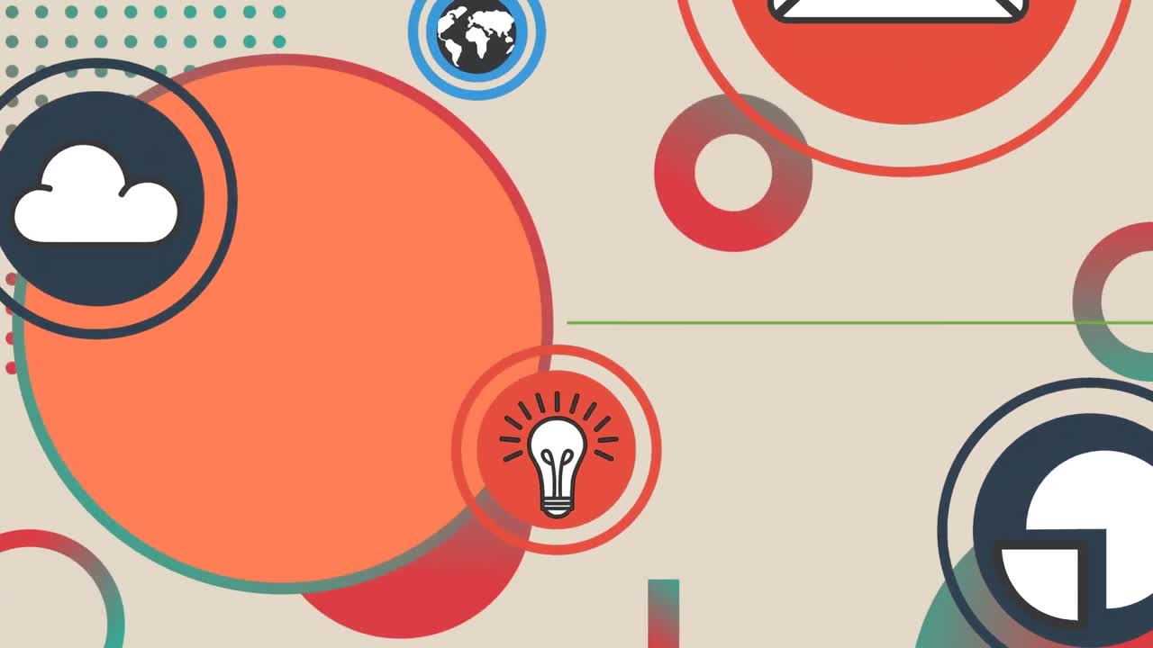 Animation of network of connections with icons on pink background