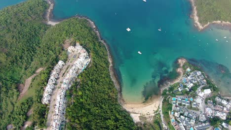 Hong-Kong-Sheung-Sze-Wan-Beach-and-Tai-Hang-Hau-Village,-Aerial-view