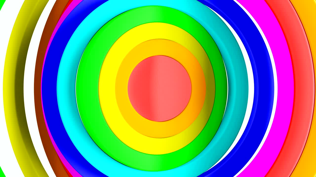 círculos abstractos ondulando en colores arco iris fondo sin costuras. animación en 3d en bucle de anillos de colores patrón ondulado. concepto de arte.