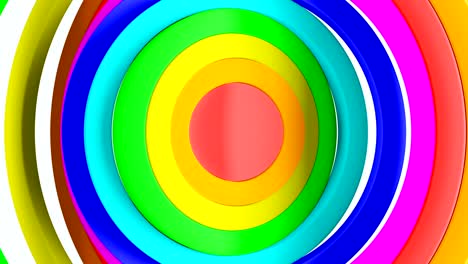 Abstract Circles Waving in Rainbow Colors Seamless Background. Looped 3d Animation of Colored Rings Rippling Pattern. Art Concept.