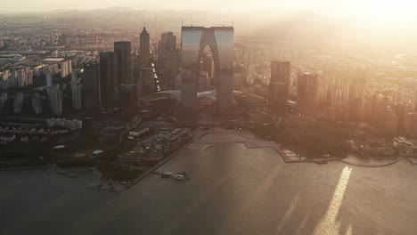 cbd buildings by jinji lake in suzhou, china.