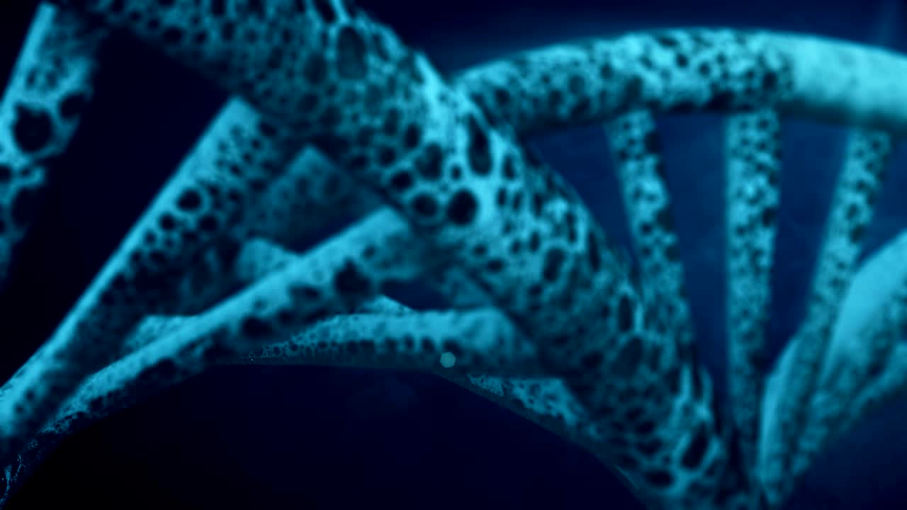 Sfondo blu con DNA rotante. Primo piano in loop.