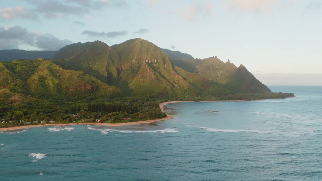 Aerial Drone View of Tunnels Beach and Haʻena Coast Revealing the Nā Pali Coast, Kauai, Hawaii (4K UHD)