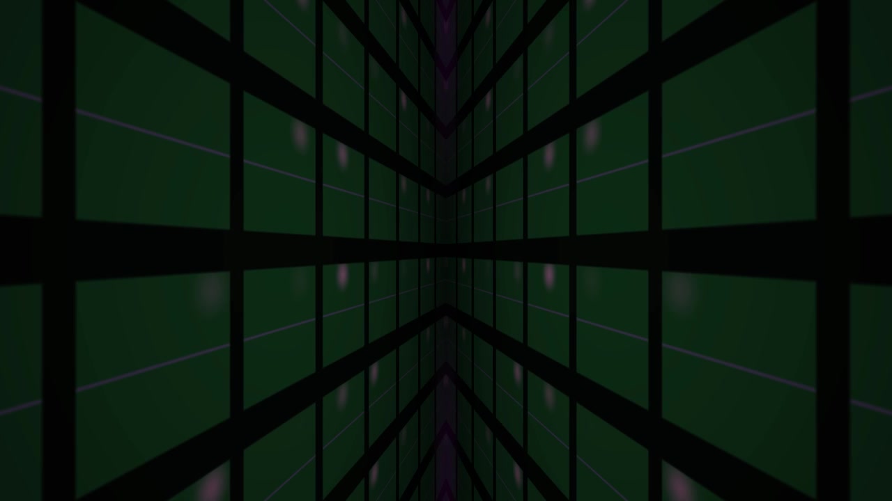 Seamless Loop of a Dark Green Abstract Grid Tunnel with Pulsating Lights