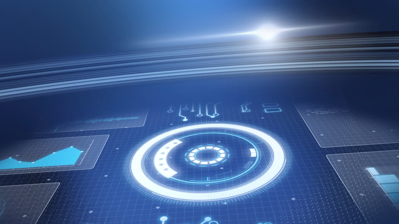 Animation of statistics recording and scope scanning on screens over blue background