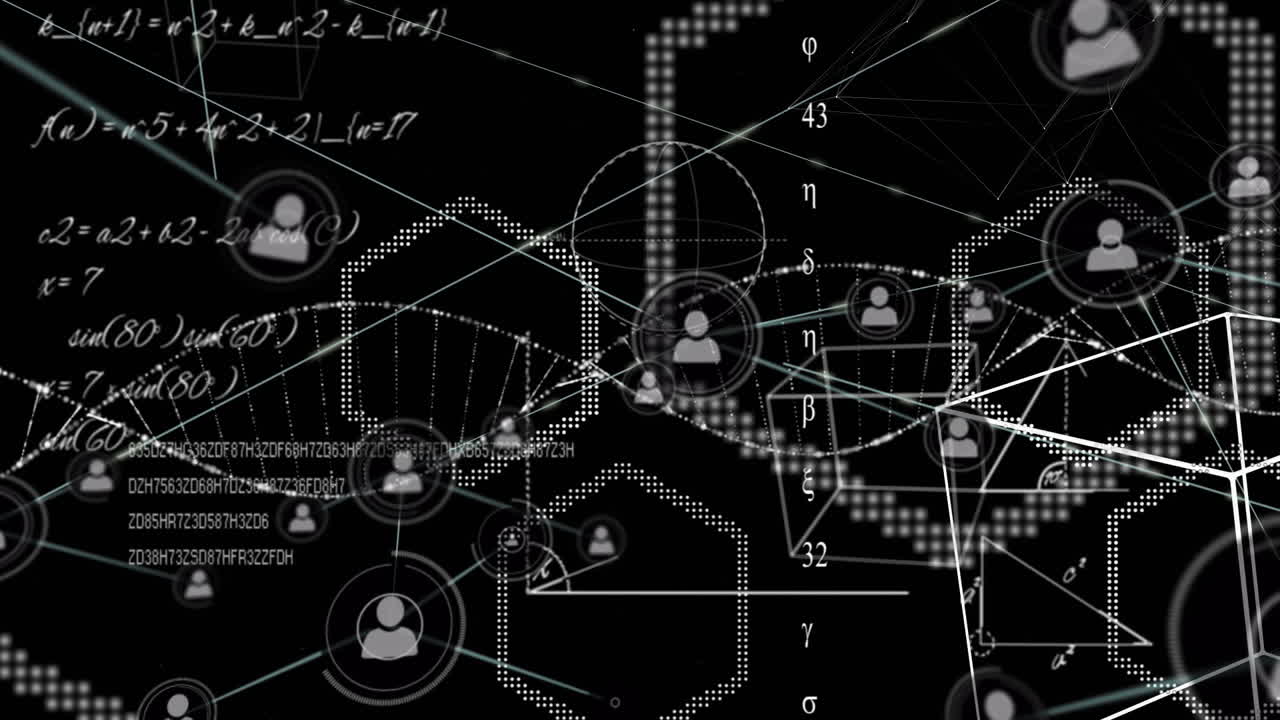 모양 위에 아이콘으로 연결된 네트워크의 애니메이션