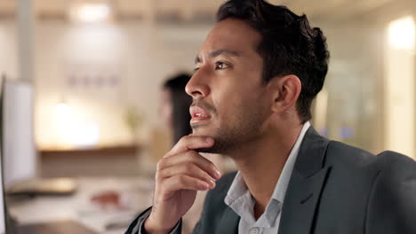 Research, computer and a business man thinking