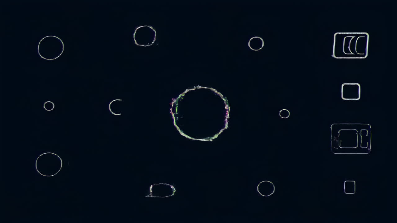 Abstract Digital Glitch Art with Pulsating Shapes on Dark Background