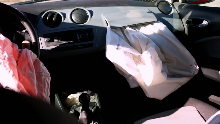 Airbag anteriore lato passeggero dispiegato dopo una collisione frontale