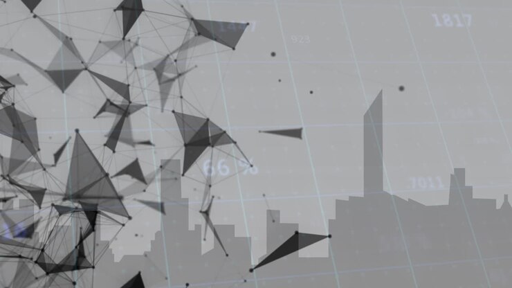 Animation af databehandling over by og former