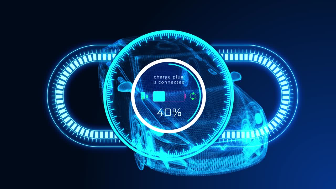 4k 전자 자동차 배터리 아이콘 디지털 지향 배경