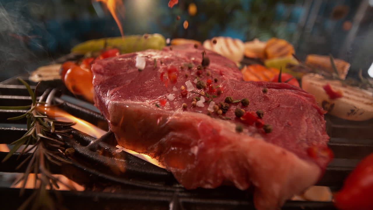 구운 스테이크와 야채