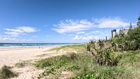 a serene beach scene with clear skies