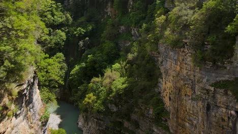 aerial zoom-in shot in the osum canyon in albania