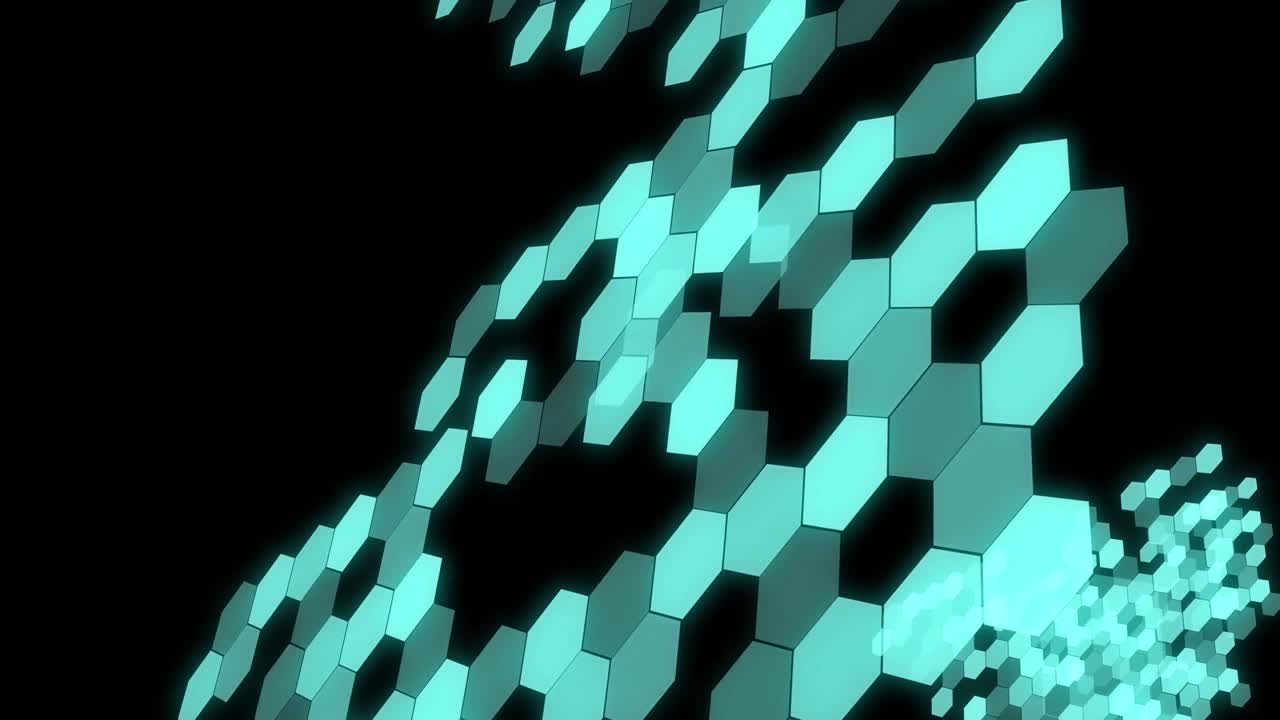 animación de hexágonos brillantes sobre un fondo negro.