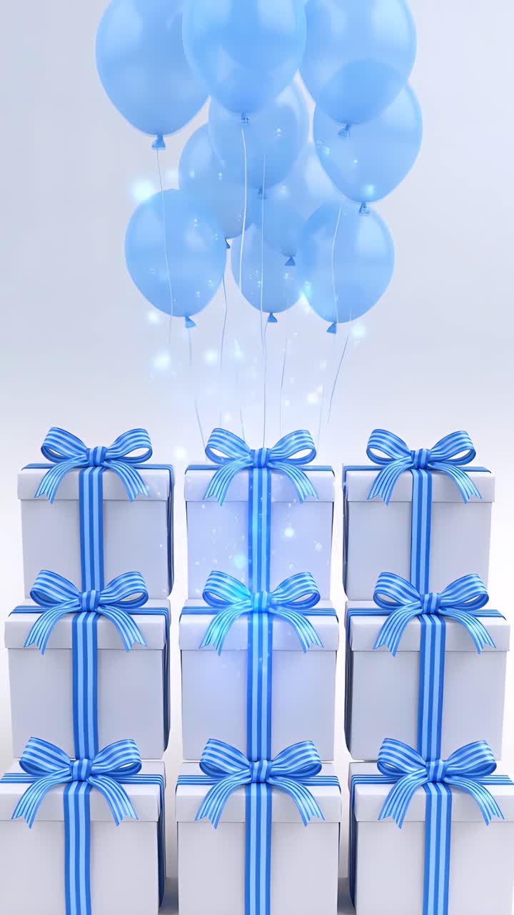 Video di sfondo di compleanno con palloncini e scatole regalo 4K