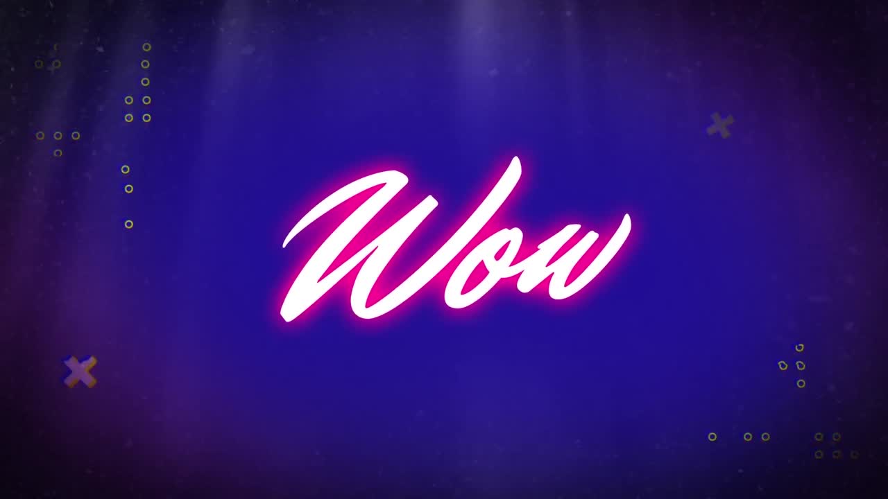 animación de texto wow sobre formas en movimiento sobre fondo azul