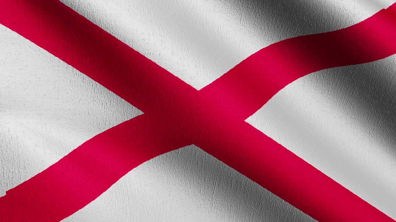 bucle sin costura 4k vdo. bandera de san patrick saltire cruz roja o alabama. ilustración de renderización 3d del símbolo del signo ondulante.