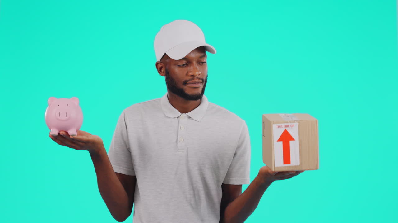 Delivery, black man and choice between box
