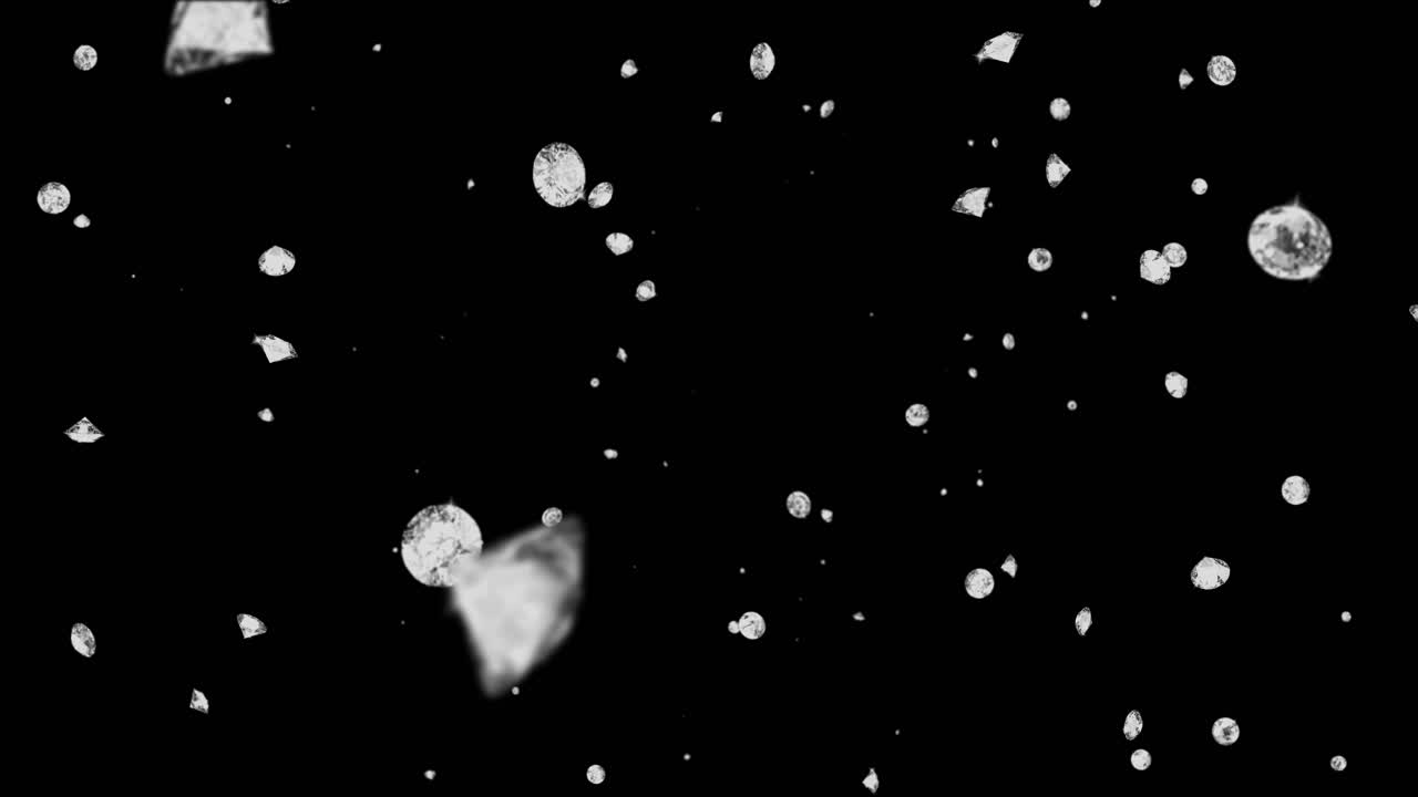 Flight shiny glitter pearl sequins glossy diamond shapes black background 3d seamless loop animation