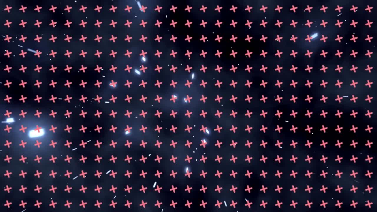 Animation of pattern with rows of spinning crosses over glowing spots