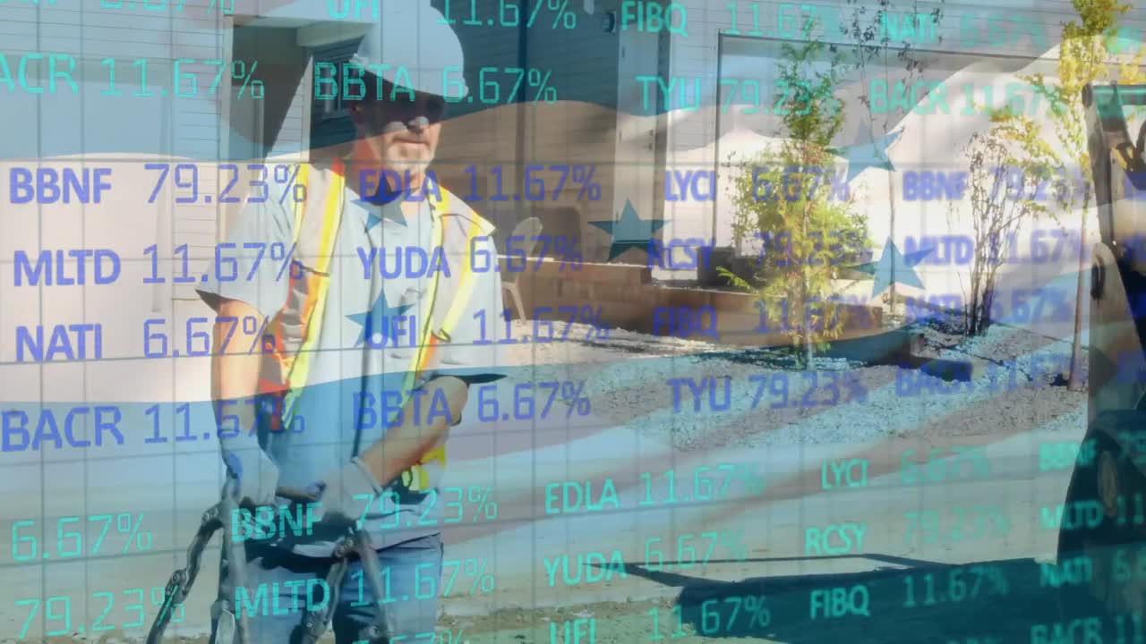 Mathematical equations over site worker working.