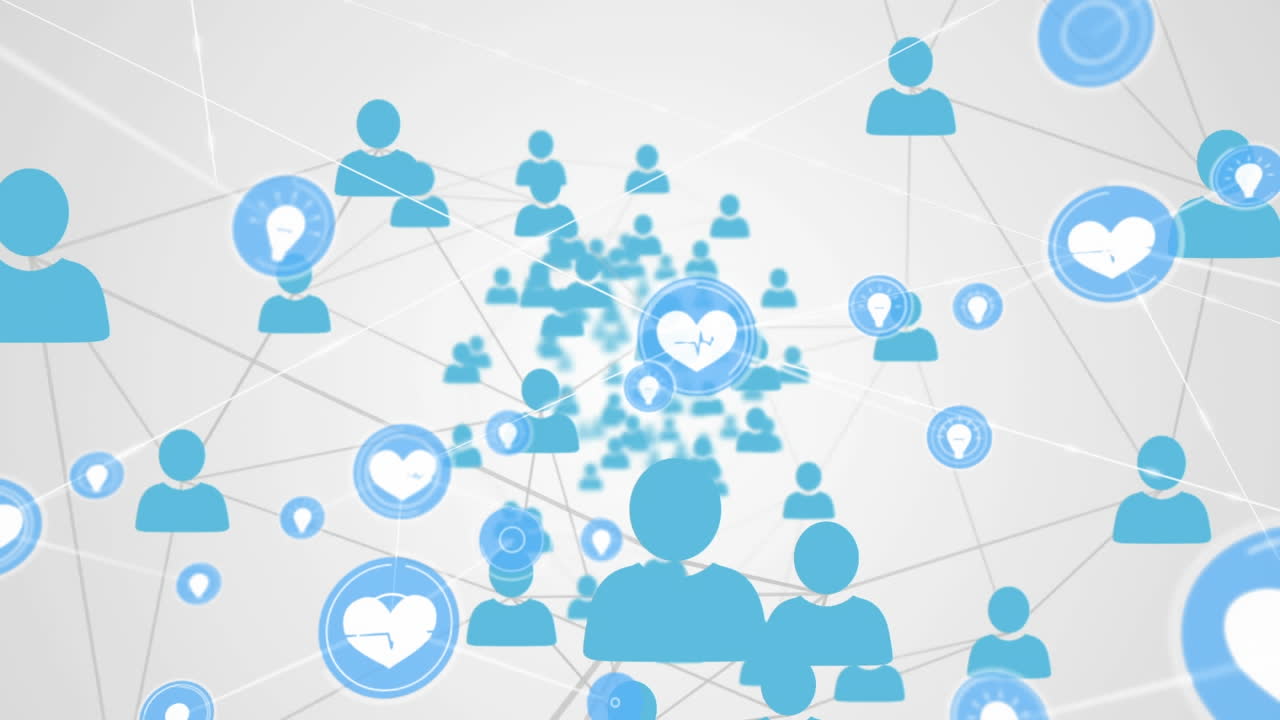 회색 배경 위에 아이콘으로 연결 네트워크의 애니메이션