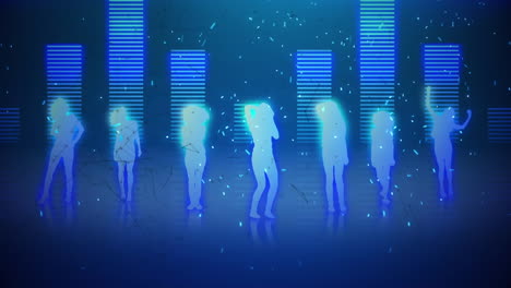 animación de mujeres bailando sobre un ecualizador de música gráfica