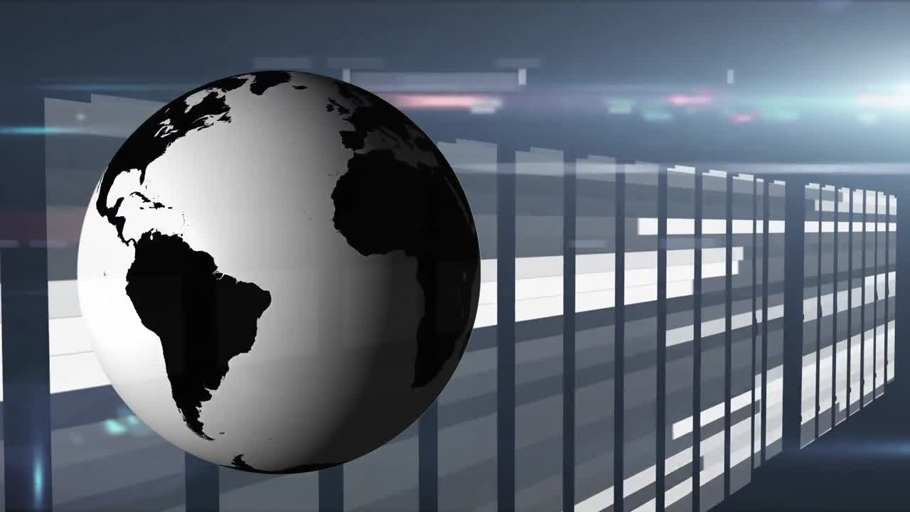 animación de la rotación del globo con procesadores de computadora en el fondo