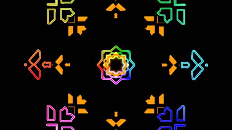 kaleidoscope pattern motion background with colorful neon lights.