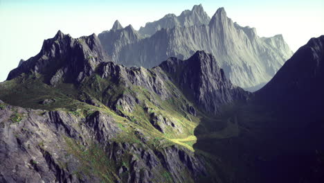 majestic mountains rising in early morning light with rugged terrain