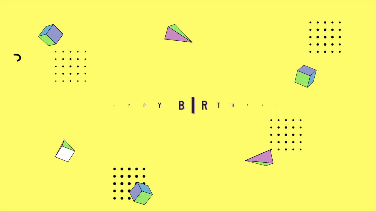 Fun and playful birthday card with colorful geometric shapes and Happy Birthday message