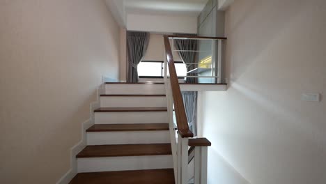 wooden staircases from top view with natural light