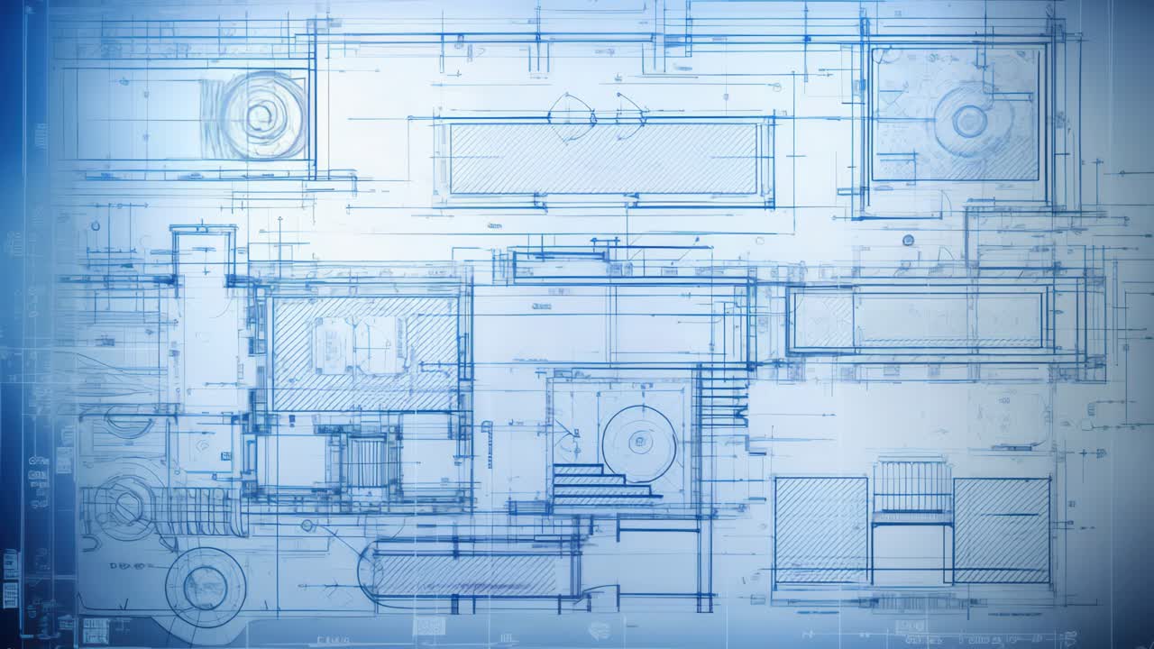 Top-down view of detailed architectural blueprints, showcasing intricate designs