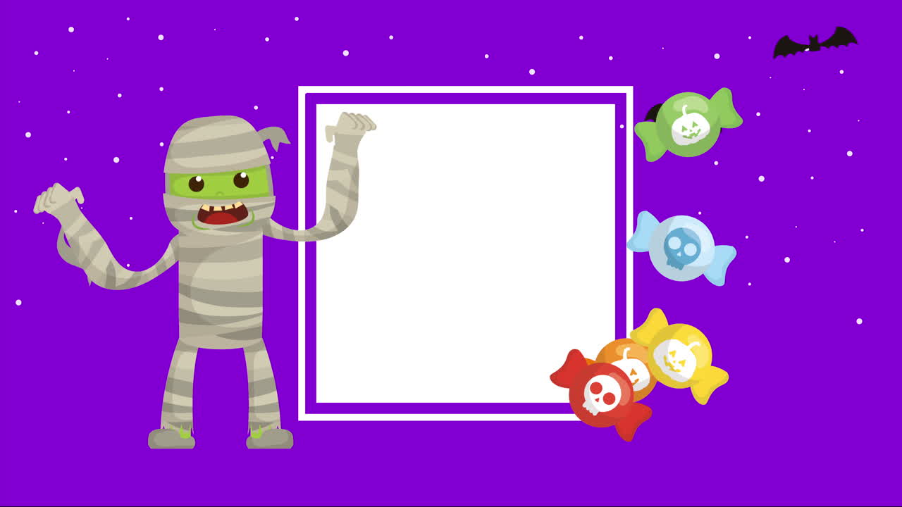 escena oscura de halloween con momia y dulces