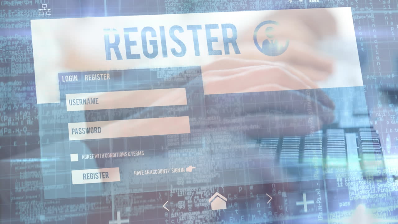 animación del sitio web de registro sobre dos personas escribiendo en un teclado