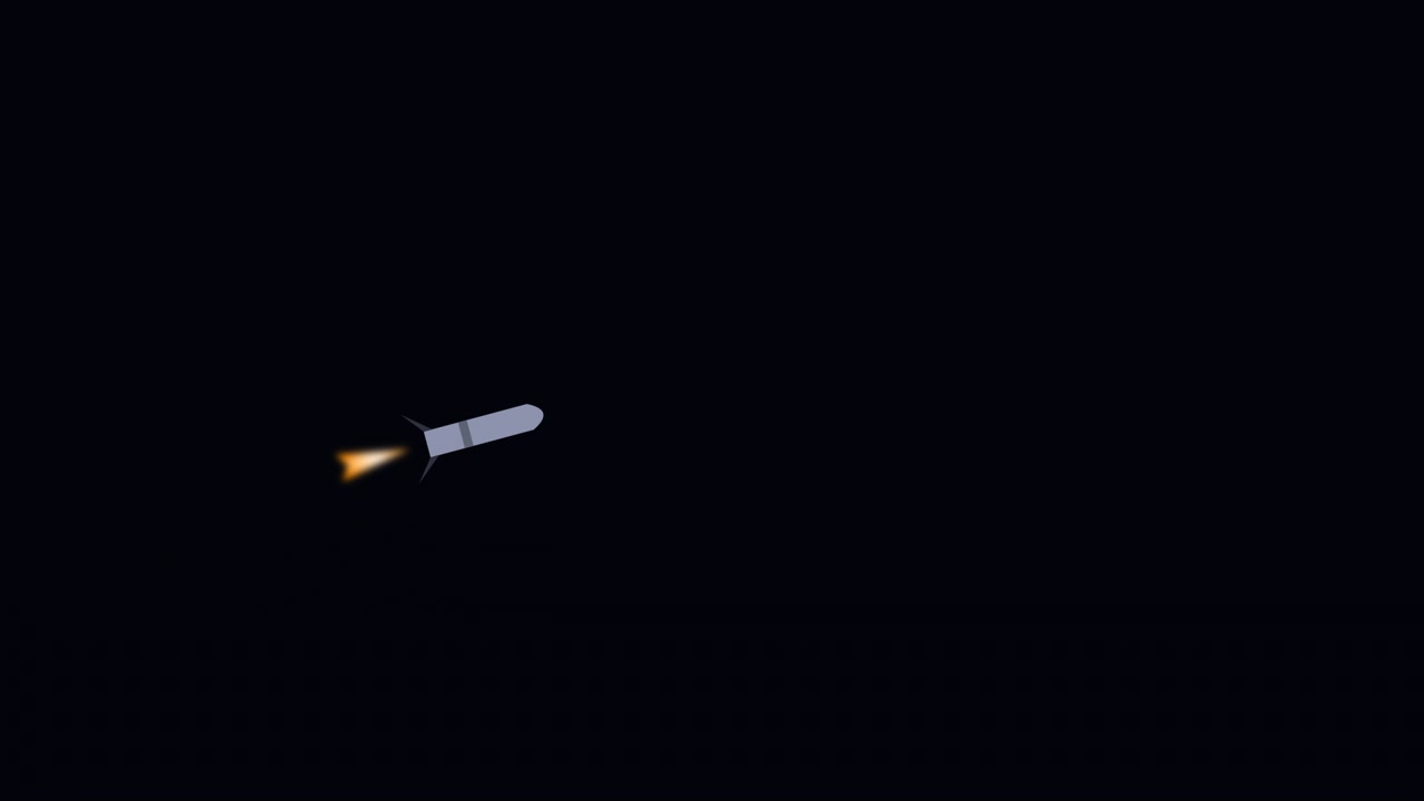 Animated Missile Launch and Explosion Against Black Background