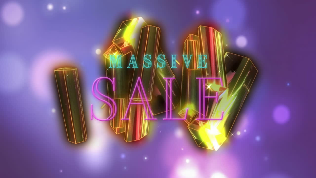 백색 반점 위에 거대한 판매 텍스트와 오렌지 크리스탈의 애니메이션