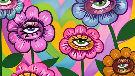 vibrant surreal flowers with eyes