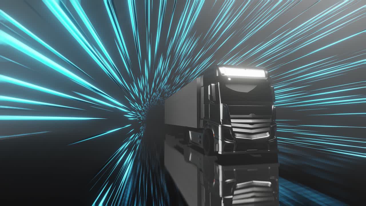 3D animation loop of modern truck riding fast