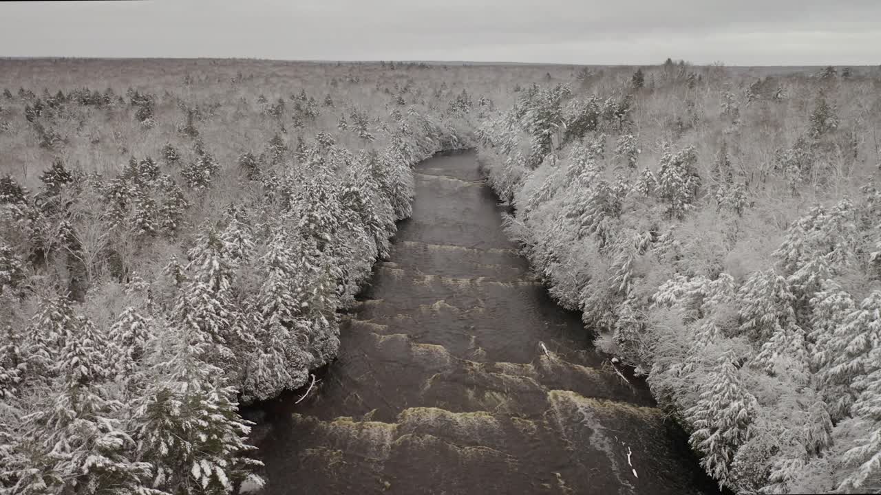 Vista aerea invernale del Parco Statale delle Cascate di Tahquamenon.