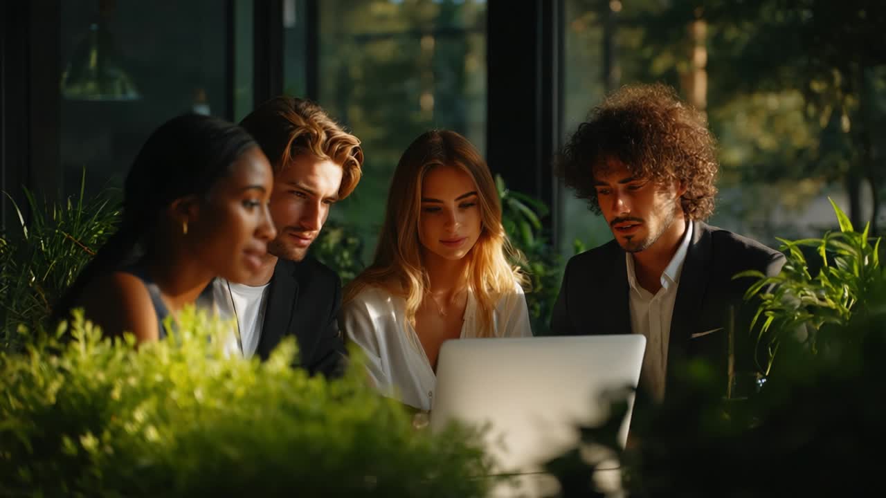 Business team collaborating on a laptop