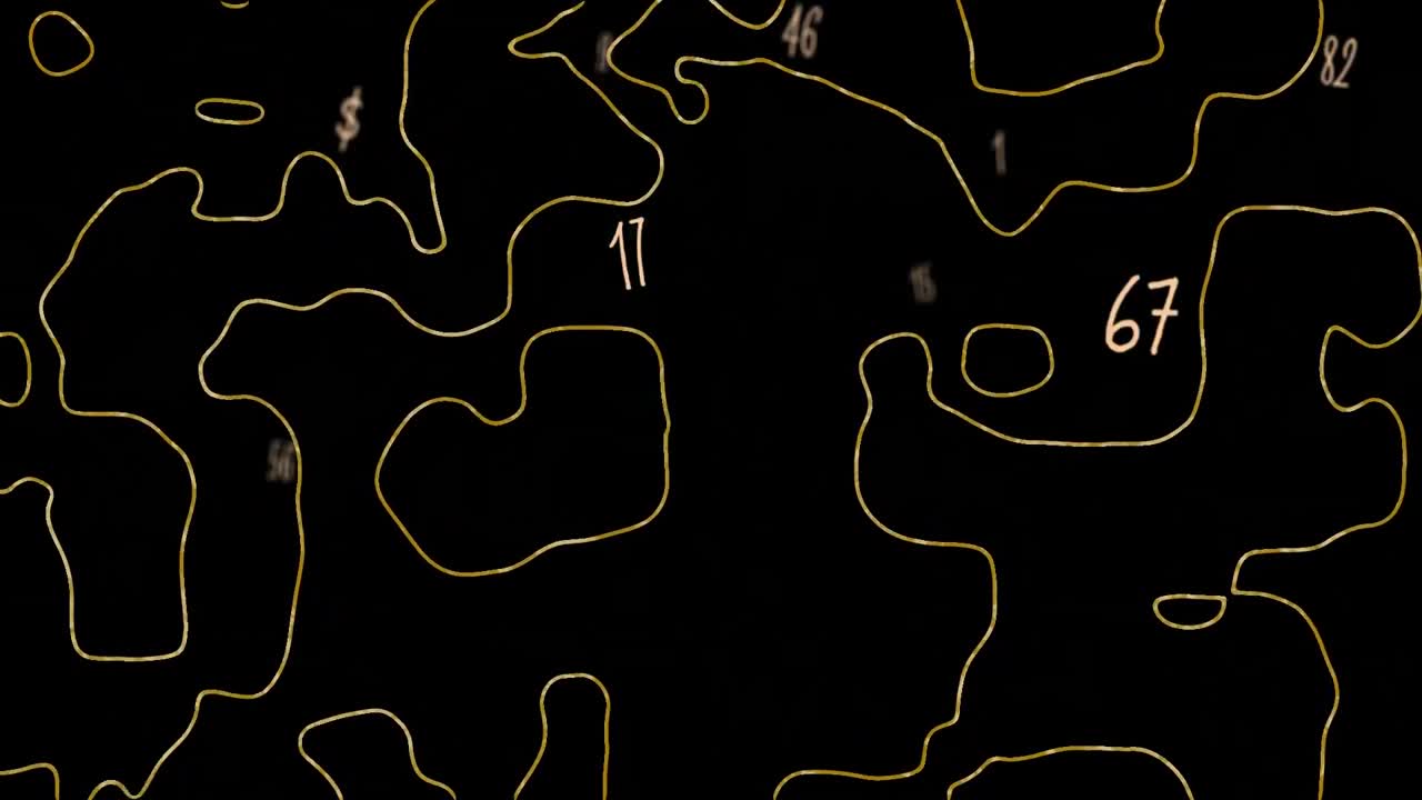 Animation of numbers and light trails on black background