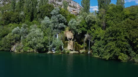 Roski-Slap-Waterfall-In-Krka-National-Park,-Croatia---drone-shot