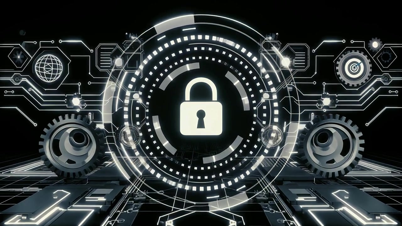 Animated Padlock Icon on a Futuristic Digital Security Network