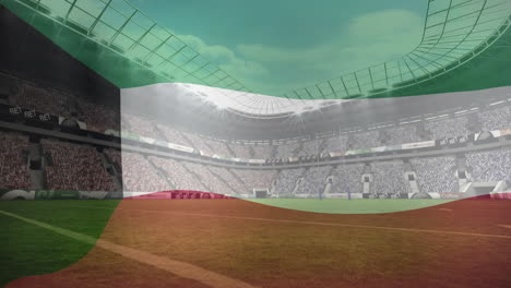 animation of flag of kuwait over empty stadium