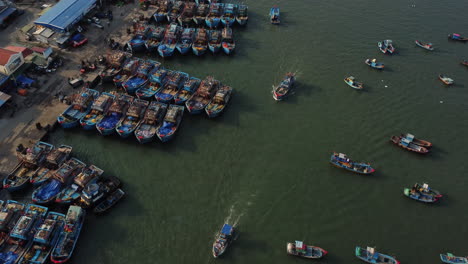 huge vietnamese fishing industry in local harbor, aerial view