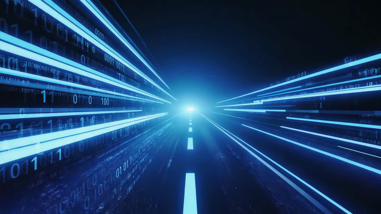 Abstract Digital Highway with Light Streaks